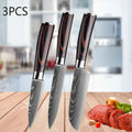 Conjunto 3 Facas de Cozinha Damasco Laser - Chef, Santoku e Utilitária