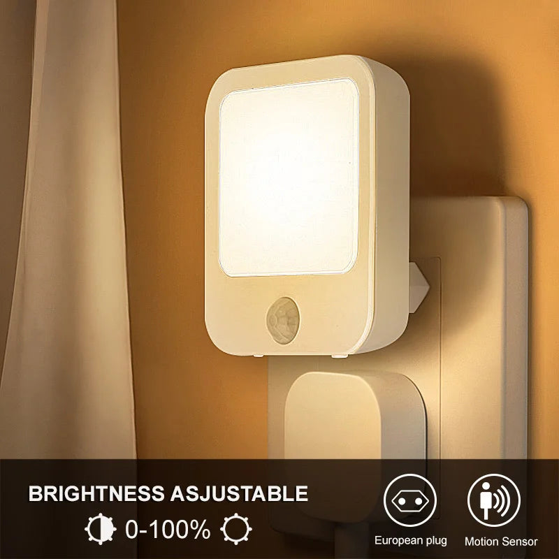 Luz noturna com sensor de movimento, luz led, lâmpadas com plugue eu/americanas, luz noturna infantil, lâmpada noturna sem fio para mesa de cabeceira, quarto
